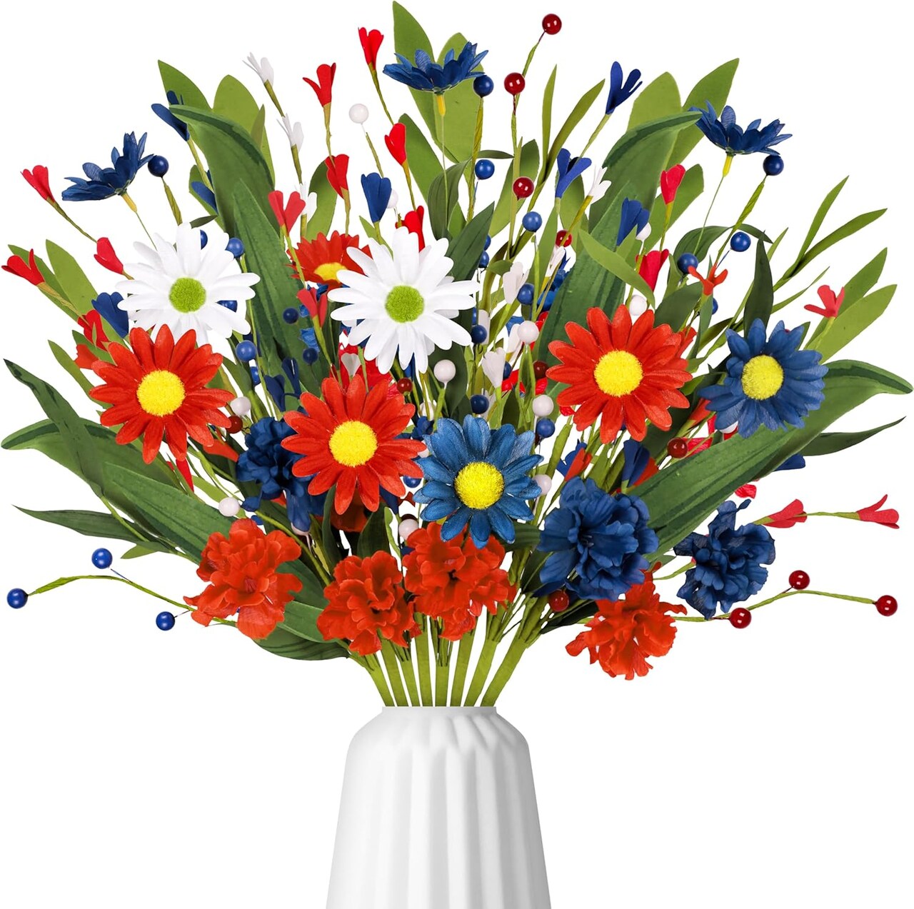 8-Bundle 4th of July Decorations – Red, White & Blue Artificial Silk Flowers for Patriotic Table Centerpieces, Vases, and Memorial Day Home Decor